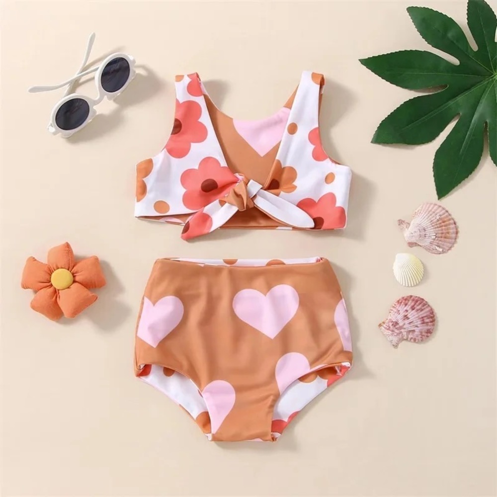 Reversible floral/heart print swimsuit